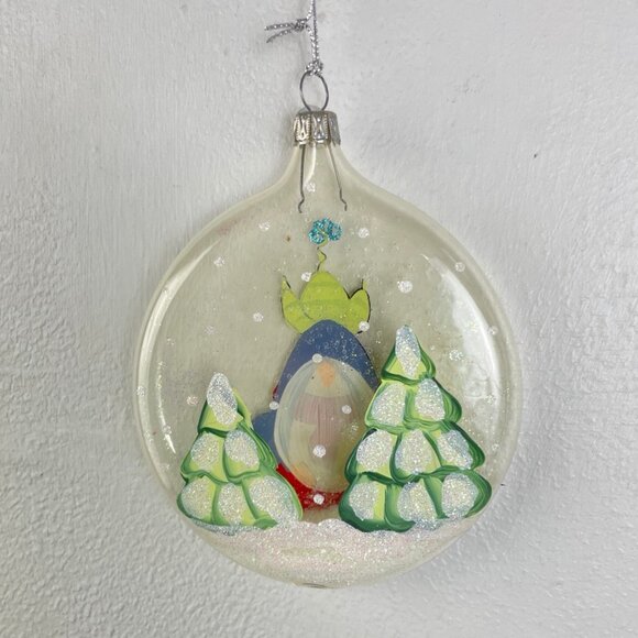 Christmas Ornament Penguin Sledding Clear Snow Inside Round Glittery Holiday - Picture 3 of 4
